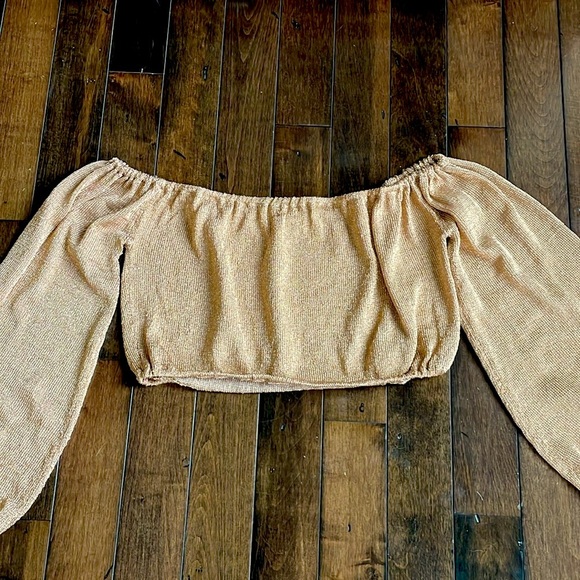 Lovers & Friends Nayelli off the shoulder Top Long sleeved Cropped Metallic XL - Picture 11 of 12